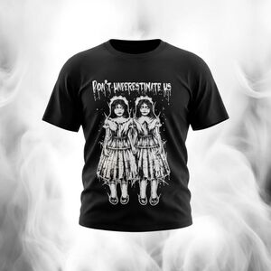 Black Graphic Womens XL T-shirt "Don't Underestimate Us" Goth Twins